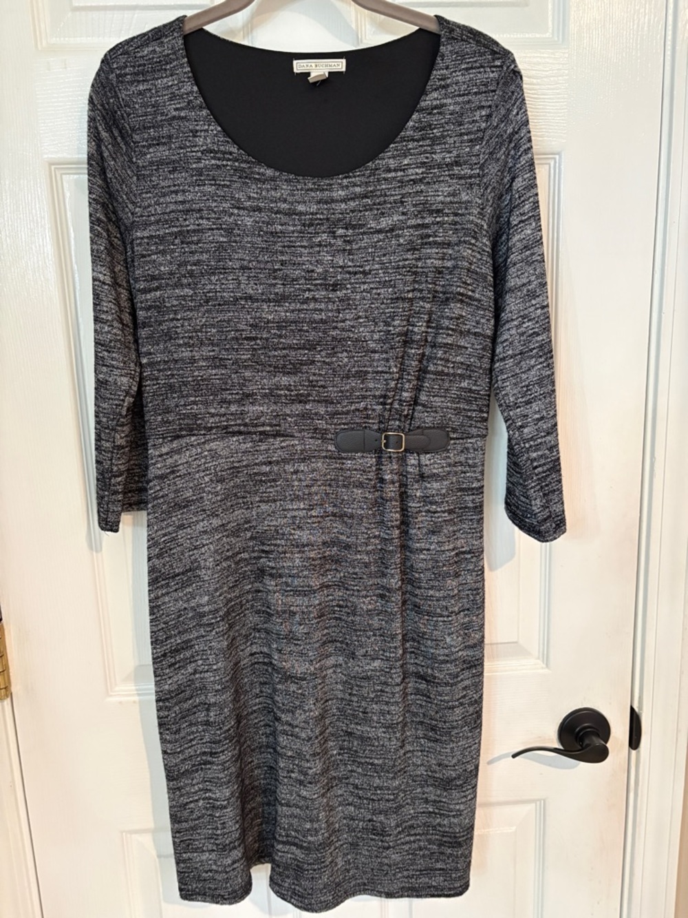 Dana Buchman Black and Gray Knit Belted Dress